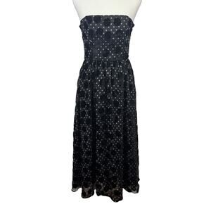 Anthropologie Black Polka Dot Strapless Midi Dress